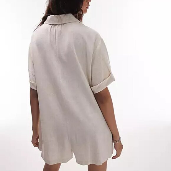 Topshop Linen Blend Button Up Romper In Ivory Size 2 NWT - Picture 3 of 13